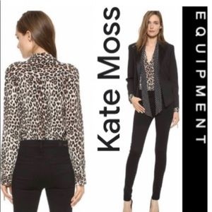 Equipment/Kate Moss Natural Leopard Print Silk Top Small